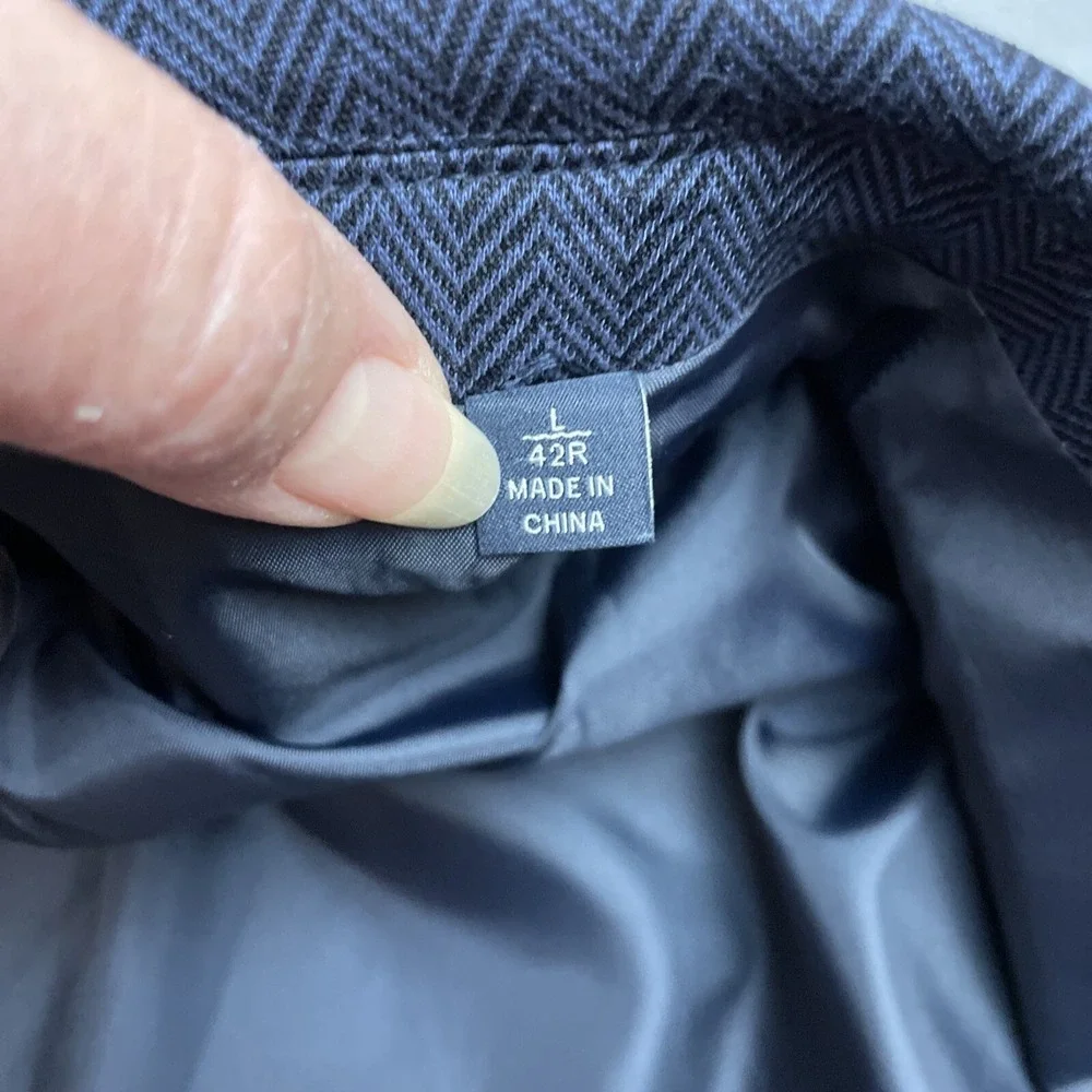 Tailorbyrd Mens Blazer Jacket L/42R Navy Herringbone Stripe 2 Button Double Vent